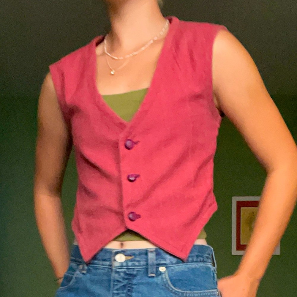 Pink button up vest